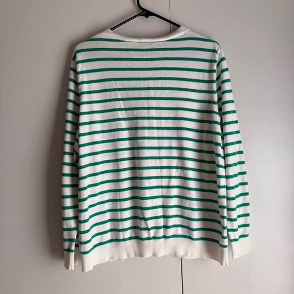 Talbots Button Front Cardigan Green and White Stripe Bicycle Women’s Size 2X - Picture 6 of 9